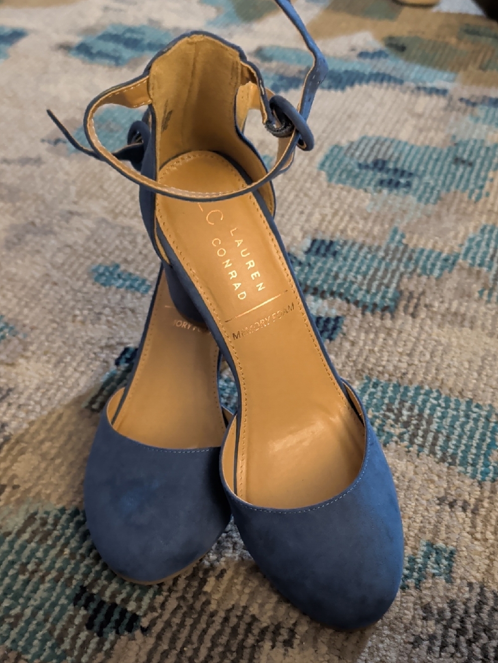 LC Lauren Conrad Blue Suede Ankle-Strap Pumps